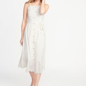Eyelet Cream Midi Dress